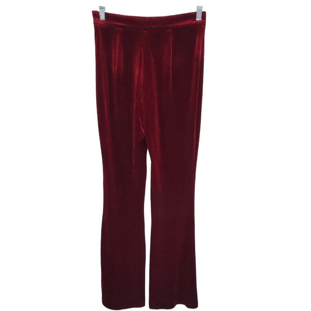 House Of London Women's Red Velvet‎ Flared Leg Pants Side Zip Flat Front Size M